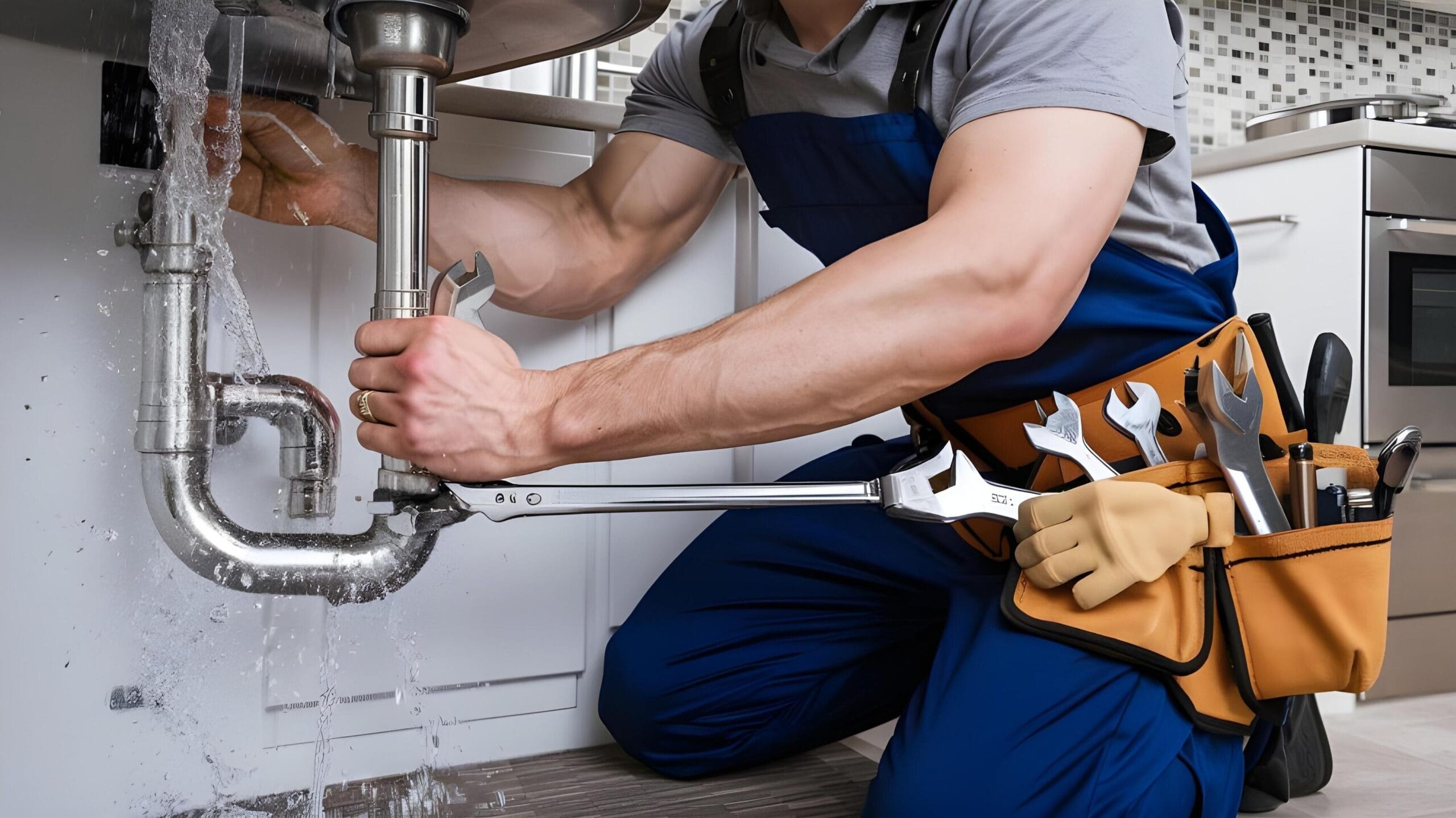 Plumber tightening a residential plumbing pipe in St. Petersburg